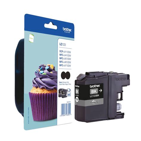 Compatible brother ink cartridge, black, high capacity 600 page yield. Brother LC-123 Black Ink Cartridge Twin Pack - LC123BKBP2
