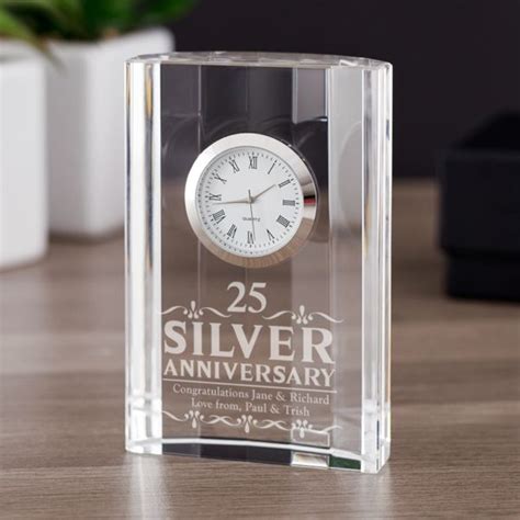 engraved silver wedding anniversary mantel clock  gift experience
