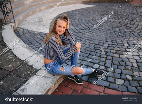 Young Teenage Poses Photographer Blonde Girl Stock Photo 1110513224