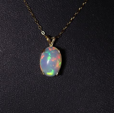 Large Opal Pendant Gold Opal Necklace Natural Opal Rainbow Fire Opal