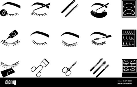 Eyelash Extension Glyph Icons Set Silhouette Symbols Individual