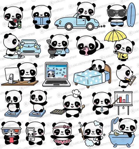 Premium Vector Clipart Kawaii Panda Cute Panda Planning Etsy