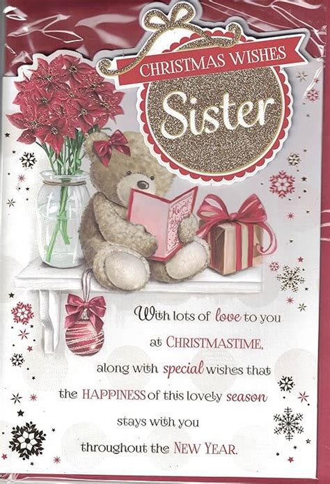 Sister Christmas Card ~ With Love To A Special Sister Happy Christmas ~ Bear And Rose Quality Xmas