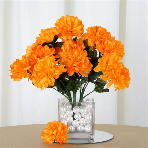 84 Silk Chrysanthemum Orange Silk Flowers Factory