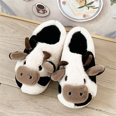 Kawaii Milky Cow Fluffy Slippers Kawaii Fashion Shop Cute Asian