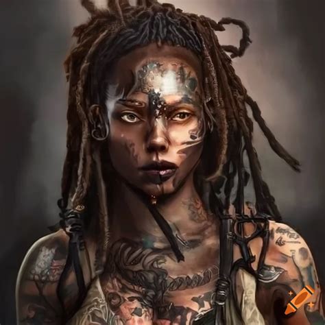 Fantasy Portrait Of A Woman With Dark Dreadlocks And Tattoos