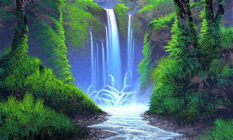 Whisper Forest Waterfall Places Paintings Grass Peaceful Plants Love