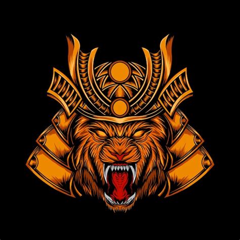 Premium Vector Angry Lion Illustration With Armored Samurai