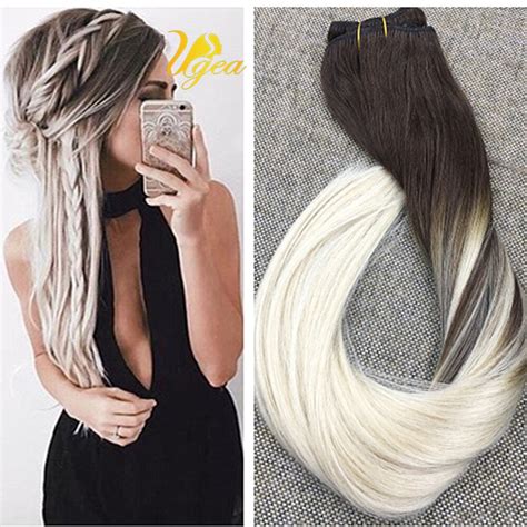 Devalook ombré/blonde/brown full head hair extension~new & free ship! Balayage Platinum Blonde #60 Remy Ombre Clip In Human Hair ...
