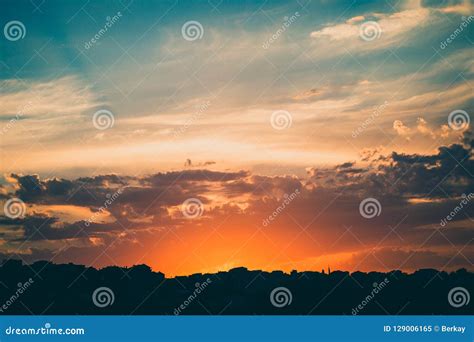 Sunset And Sunrise Golden Sky With Amazing Twilight Stock Image