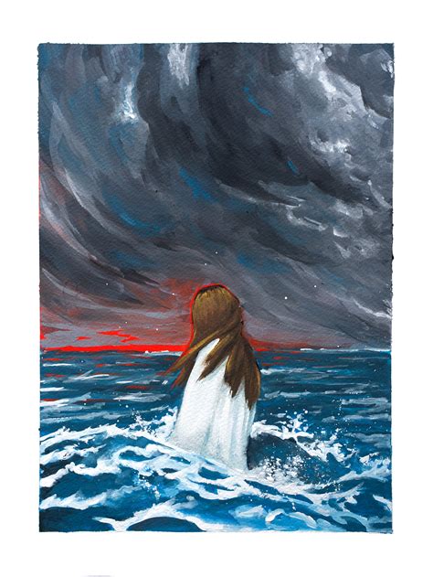 Ocean Storm Original Painting Woman In The Sea Red Sea Etsy Ireland