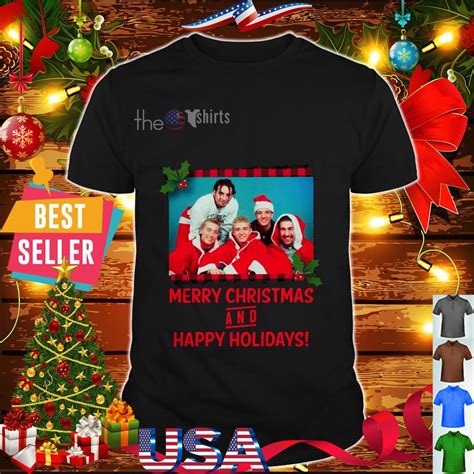 A knit tee featuring nsync, home for christmas text and band member graphics, crew neck, and short sleeves. NSYNC Merry Christmas and Happy Holidays shirt, hoodie ...