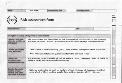 Iosh Risk Assessment Form1 Pdf