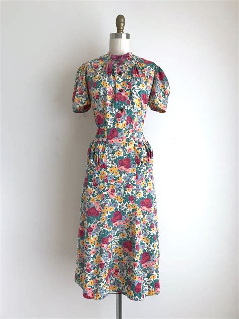 1930s Dress Vintage 1930s Dress Floral Cotton House Dress 1930s