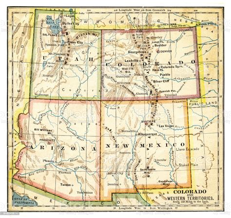Map Of Colorado And Western Territories 1883 Stock Illustration