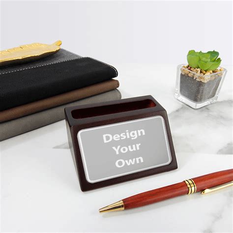 Custom Mahogany Business Card Holder With Full Color Insert