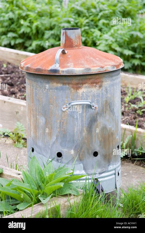 Zinc Galvanised Garden Waste Incinerator Stock Photo Alamy