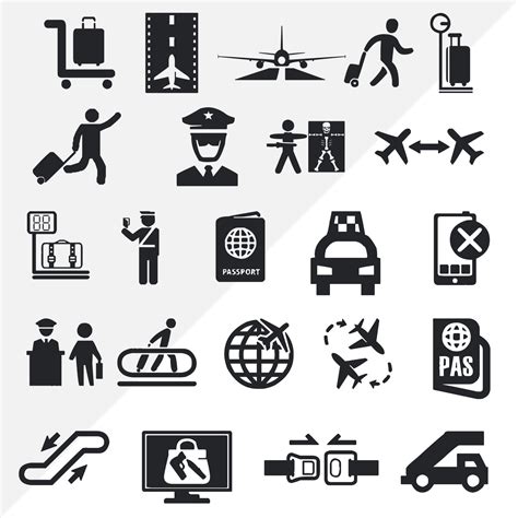 Set Of Airport Vector Icons And A Logoisolated On A Black Background