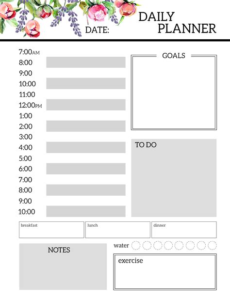 Floral Free Printable Daily Planner Template Sheets Paper Trail Design