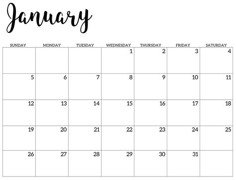 Printable Cute January 2020 Calendar Calendar Printables 2020