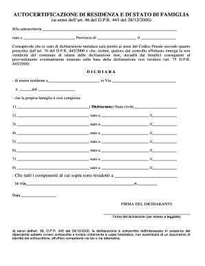 Autocertificazione Form Fill And Sign Printable Template Online