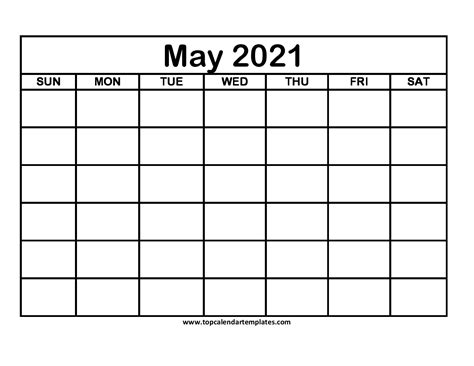 2021 Monthly Calendar Template January To December