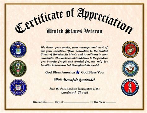 Free Printable Veterans Certificate Of Appreciation