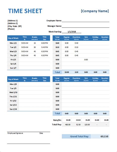 Time Card Calculator Excel Template