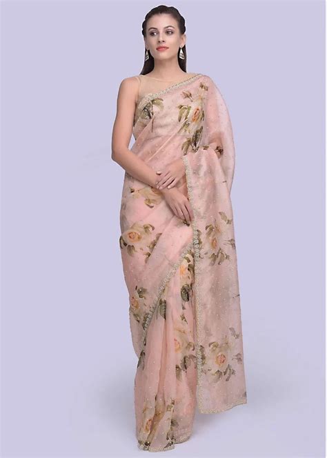 Pure Crystal Organza Saree With All Over Floral Prints And Etsy