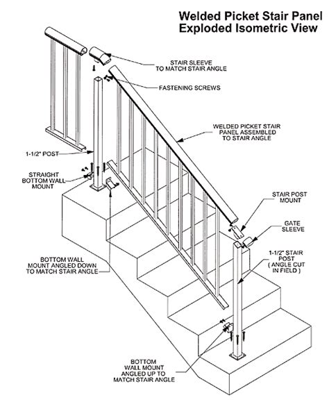 Stairs Stair Rail Code Picket Aluminum Hand Rail Isometric View