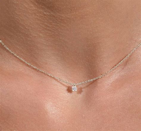 14kt Gold Diamond Necklace Diamond Solitaire Necklace Dainty Etsy