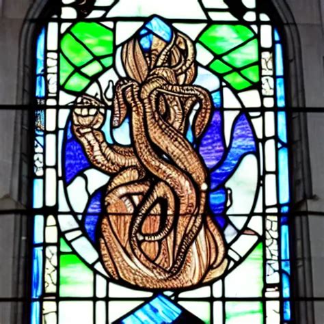 Cthulhu Is Ruler Of The Earth Stained Glass Window Stable Diffusion