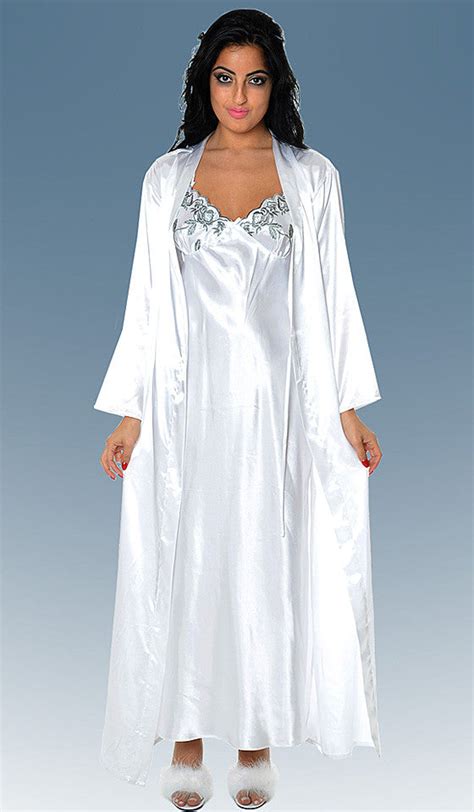 Bridal White Charmeuse Nightgown Wembroidered Cups Robe Available