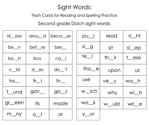 10 Best Second Grade Sight Words Printable Perimeter