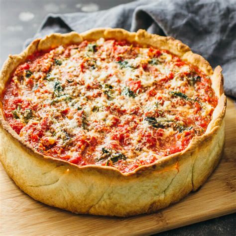 Chicago Deep Dish Pizza With Spinach Savory Tooth