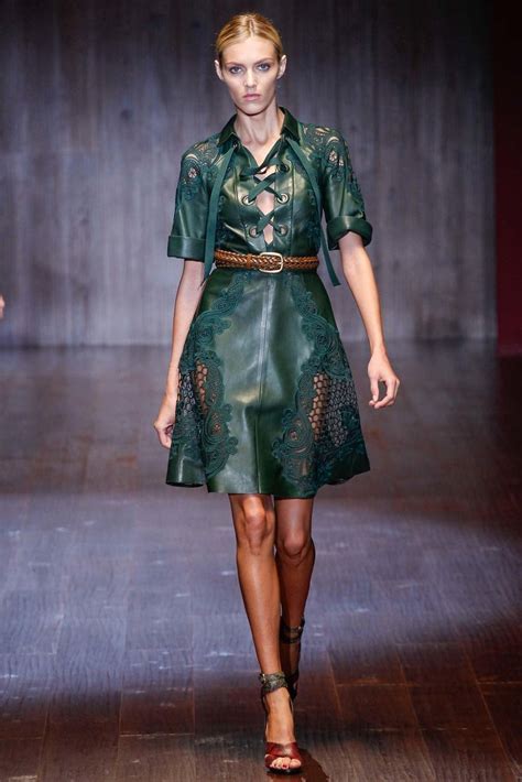 Buy gucci clothing & accessories and get free shipping & returns in usa. Gucci Green Leather Broderie Anglaise Cocktail Dress ...