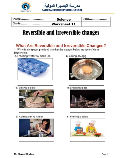 Grade 2 Reversible Irreversible Changes Worksheet