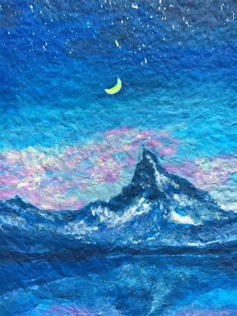 Original Mountain And Moon Painting Acrylic Painting Etsy
