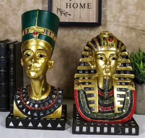 Ebros Golden Mask Of Egypt Pharaoh King Tut And Queen Nefertiti Statue