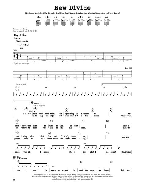 Linkin Park New Divide Sheet Music PDF Notes Chords Rock Score