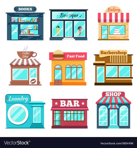 Shops And Stores Icons Set In Flat Design Style Vector Image