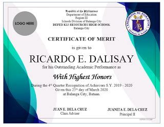 Award Certificate For Recognition Ms Word Deped K Cert Of Recognition Template Vrogue