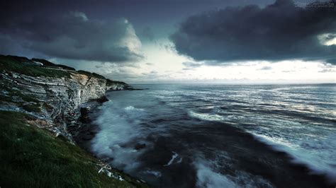 Beaches Stormy Rocky Shore Papel Parede Mar Bravo Storm Clouds Cliff