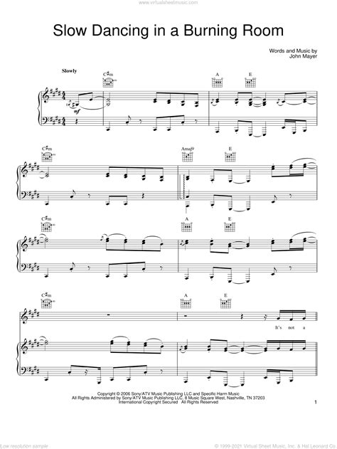 (play) (pause) (download) (fb) (vk) (tw). Mayer - Slow Dancing In A Burning Room sheet music for ...
