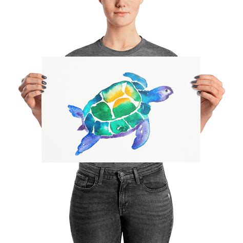 Watercolor Ocean Sea Turtle Painting Poster Tropical Beach Etsy