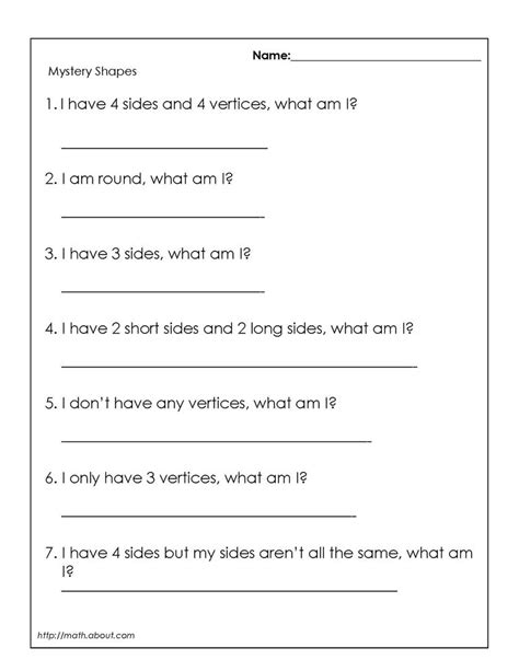 Geometry Worksheets For Students In 1st Grade