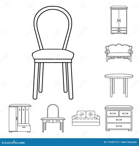Furniture And Interior Outline Icons In Set Collection For Designhome