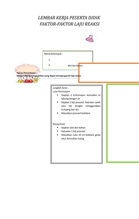 Lks Laju Reaksi Lembar Kerja Peserta Didik Faktor Faktor Laju Reaksi Tujuan Perconbaan Studocu