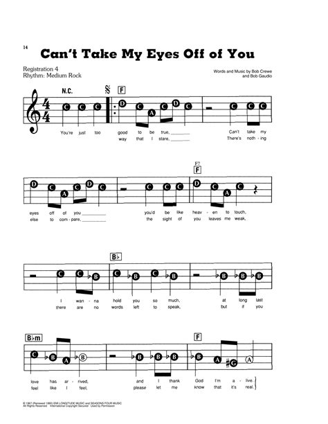 Cant Take My Eyes Off Of You Sheet Music Frankie Valli And The Four