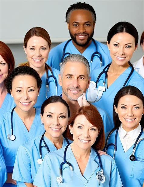 Premium Ai Image Nurses Gathered In Blue Uniforms With The Team